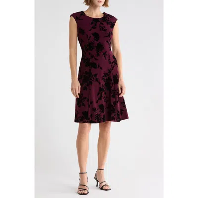 Connected Apparel Flocked Crepe A-line Dress In Multi