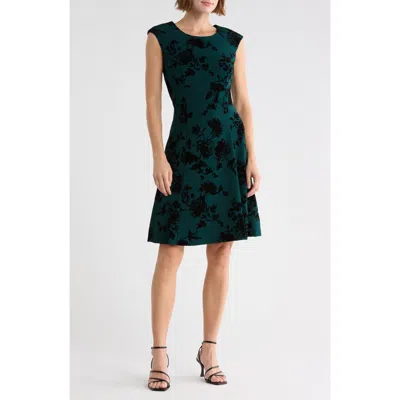 Connected Apparel Flocked Crepe A-line Dress In Multi