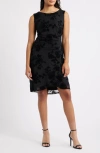 Connected Apparel Flocked Faux Wrap Dress In Black