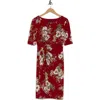 Connected Apparel Floral 3/4 Sleeve Faux Wrap Dress In Brown