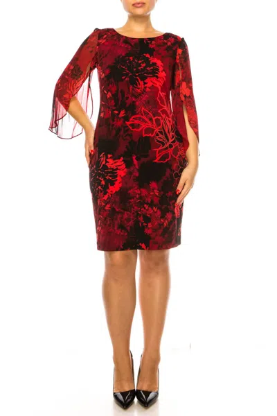 Connected Apparel Floral 3/4 Split-sleeve Dress In Red