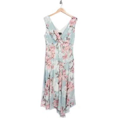 Connected Apparel Floral Asymmetric Hem Dress In Multi