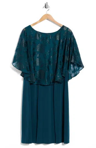 Connected Apparel Floral Burnout Cape Sheath Dress In Blue