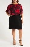 Connected Apparel Floral Cape Bodice Dress In Red