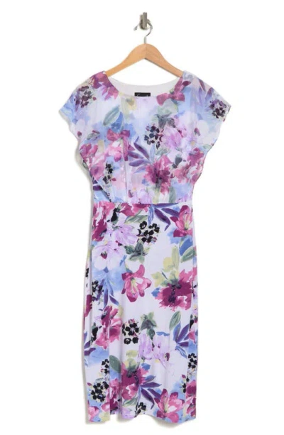 Connected Apparel Floral Chiffon Midi Dress In Purple