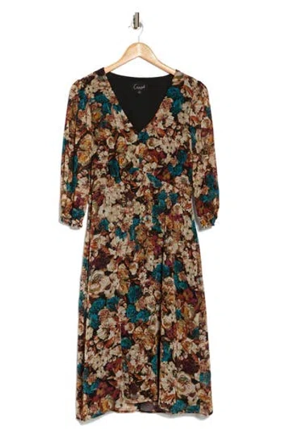 Connected Apparel Floral Empire Waist Midi Dress In Mallard