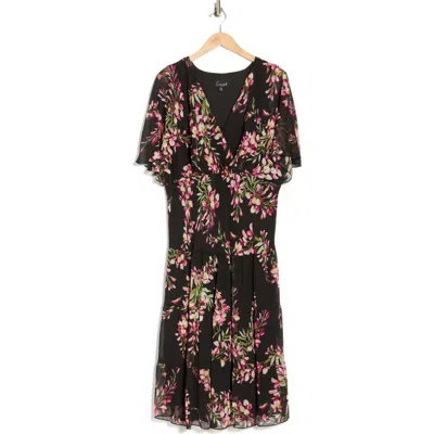 Connected Apparel Floral Flutter Sleeve Dress In Multi