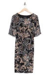 Connected Apparel Floral Flutter Sleeve Faux Wrap Dress In Multi