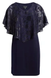 CONNECTED APPAREL CONNECTED APPAREL FLORAL JACQUARD CAPE OVERLAY COCKTAIL DRESS