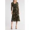 Connected Apparel Floral Long Sleeve Faux Wrap Mesh Maxi Dress In Green