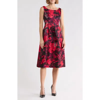 Connected Apparel Floral Mikado Fit And Flare Dress In Multi