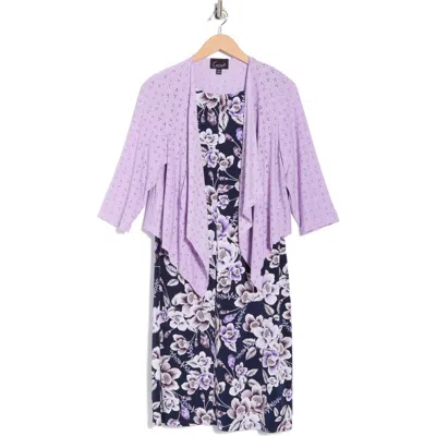 Connected Apparel Floral Print Dress & Cardigan Set In Multi