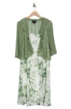 Connected Apparel Floral Print Dress & Shrug Set In Sage