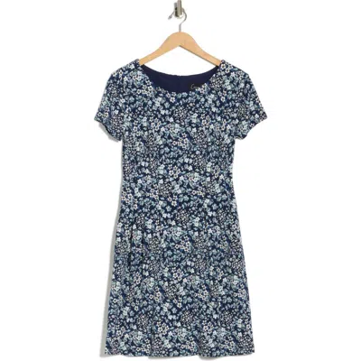 Connected Apparel Floral Print Dress In Blue