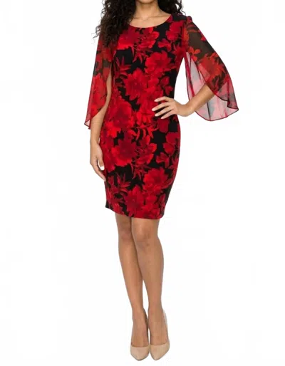 Connected Apparel Floral Sheath Mini Dress In Red In Multi