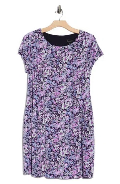 Connected Apparel Floral Short Sleeve Shift Dress In Multi