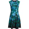 Connected Apparel Floral Sleeveless A-line Dress In Blue