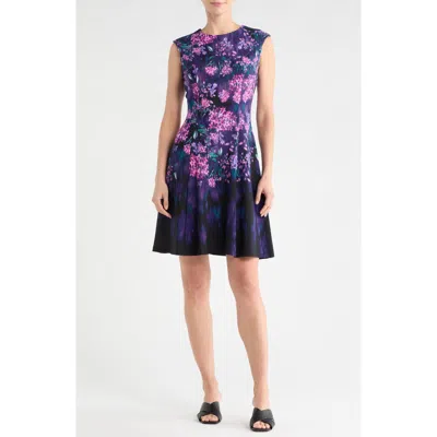 Connected Apparel Floral Sleeveless A-line Dress In Purple