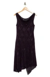 Connected Apparel Floral Sleeveless A-line Midi Dress In Aubergine
