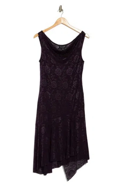 Connected Apparel Floral Sleeveless A-line Midi Dress In Aubergine