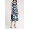 Connected Apparel Floral Sleeveless Pleated Waist A-line Midi Dress