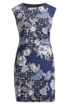 Connected Apparel Floral Sleeveless Side Panel Dress In Blue