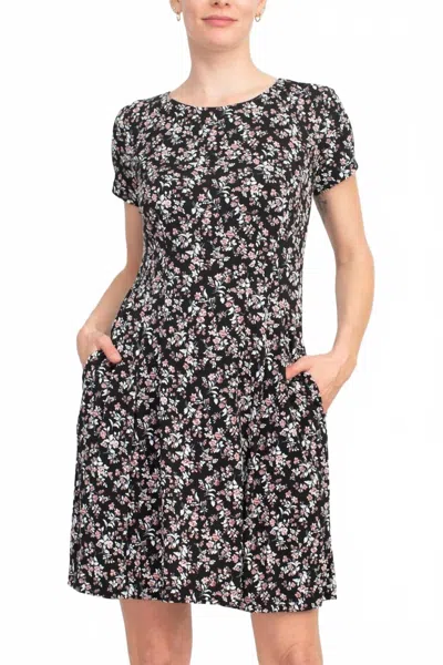 Connected Apparel Floral Soft Dress In Mauve In Black