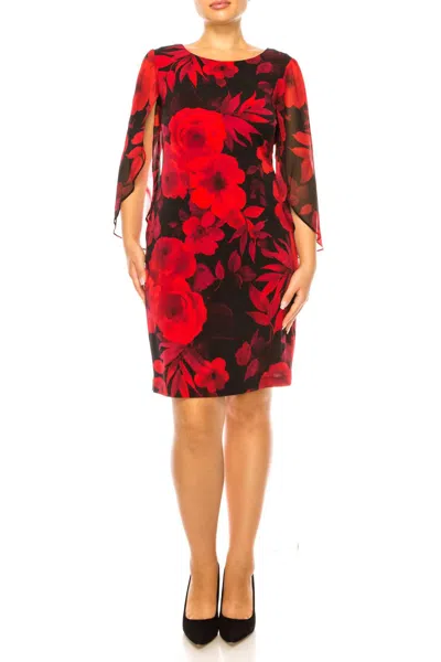 Connected Apparel Floral Split-sleeve Sheath Dress In Red