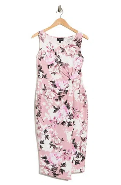 Connected Apparel Floral Twist Waist Crepe Dress In Pink
