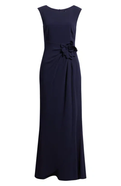 Connected Apparel Flower Appliqué Jersey Gown In Blue