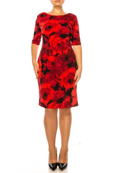 Connected Apparel Flowery Print Sheath Dress In Red