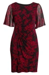 Connected Apparel Flutter Sleeve Cocktail Dress In Red