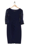 Connected Apparel Flutter Sleeve Faux Wrap Dress