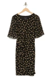 Connected Apparel Flutter Sleeve Faux Wrap Dress