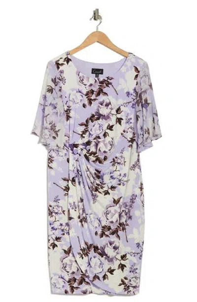 Connected Apparel Flutter Sleeve Faux Wrap Dress In Multi