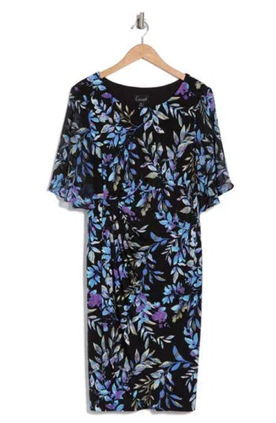 Connected Apparel Flutter Sleeve Faux Wrap Dress In Periwinkle
