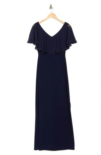Connected Apparel Flutter Sleeve V-neck Dress In Blue