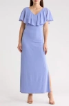 Connected Apparel Flutter Sleeve V-neck Dress In Purple