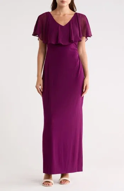 Connected Apparel Flutter Sleeve V-neck Dress In Purple