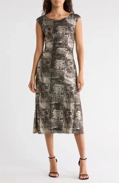 Connected Apparel Foil Print Jersey Dress In Gray