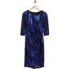 Connected Apparel Foiled Jersey Dress In Blue
