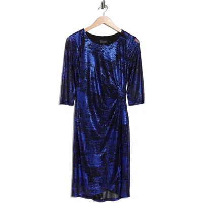 Connected Apparel Foiled Jersey Dress In Blue