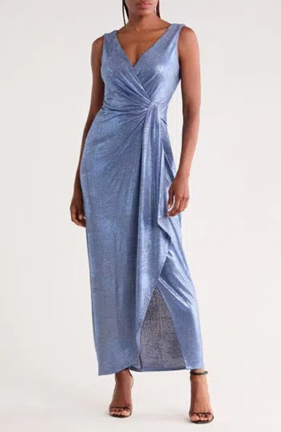 Connected Apparel Foiled Jersey Dress In Blue