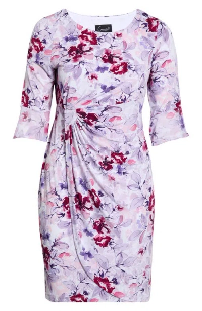 Connected Apparel Gathered Long Bell Sleeve Dress In Multi