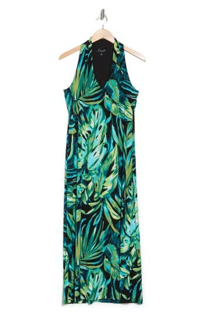 Connected Apparel Halter A-line Maxi Dress In Green