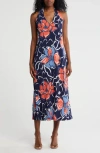 Connected Apparel Halter Midi Dress In Navy