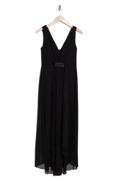 Connected Apparel High-low Chiffon Dress In Black