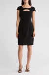 Connected Apparel Keyhole Neck Sheath Dress In Black