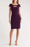 Connected Apparel Keyhole Neck Sheath Dress In Purple