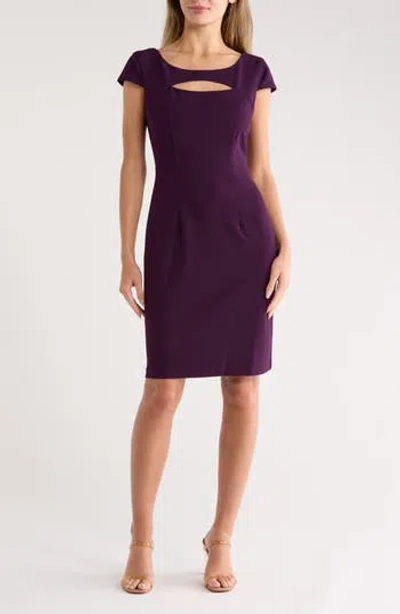 Connected Apparel Keyhole Neck Sheath Dress In Purple